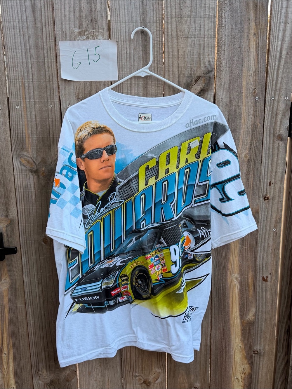 Carl Edwards Racing Graphic Tee - White with Blue & Yellow Size XL